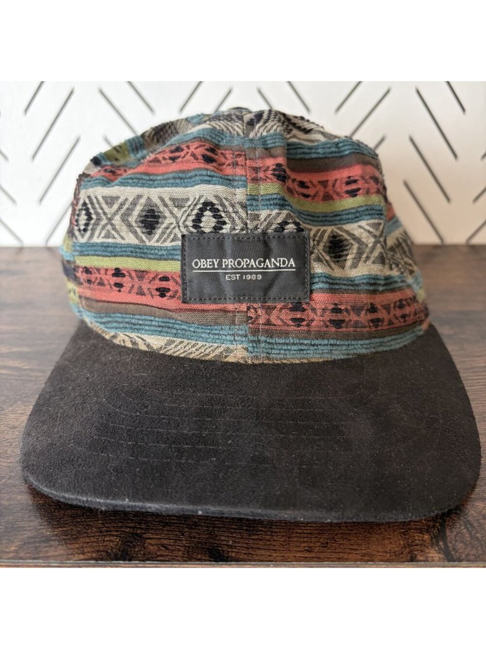 OBEY PROPAGANDA Strapback Cap Aztec Black Faux Suede Serape Hat OSFM Festival